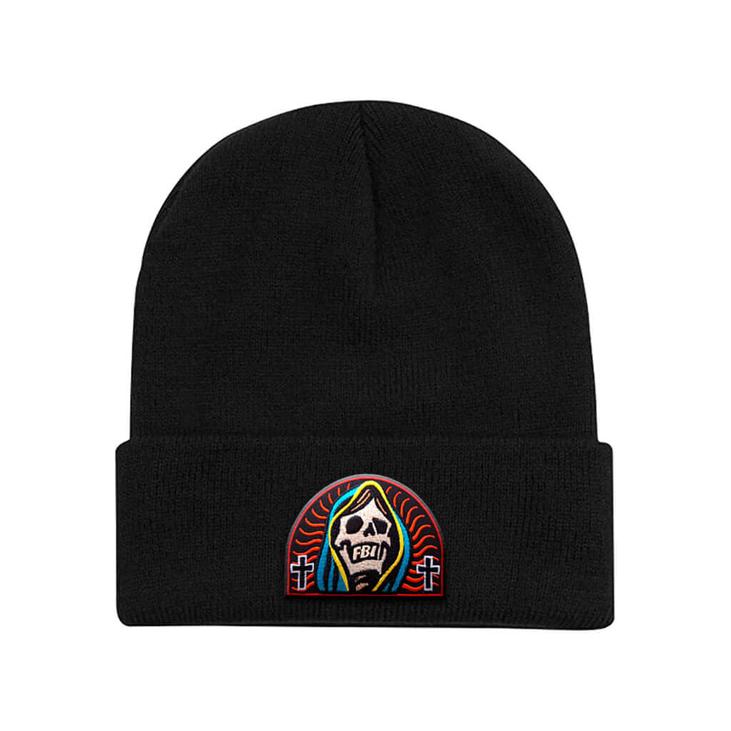 Santa Muerte beanie with embroidered patch