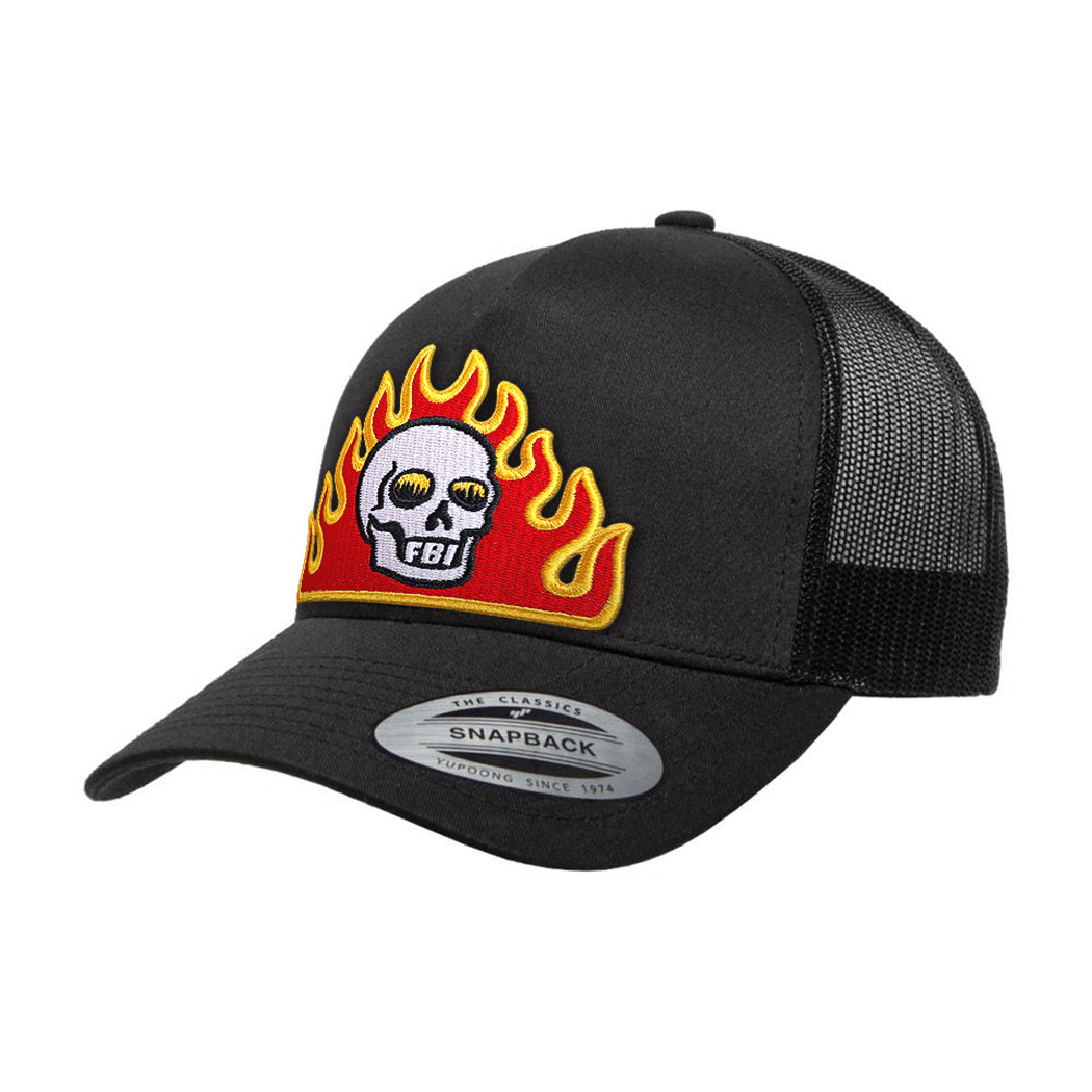 Trucker cap with Skull n Flames embroidered patch